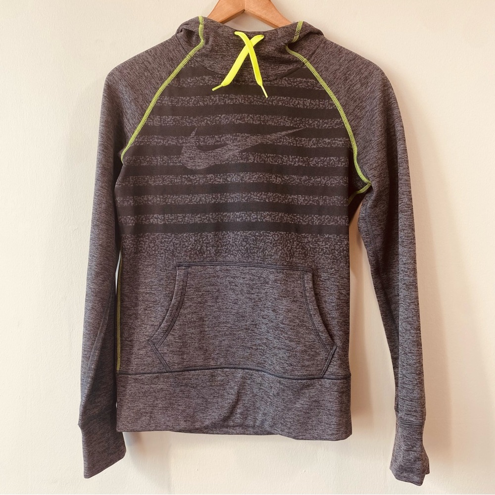 Nike Charcoal and Neon Green Fleece Lined Therma-Fit Hoodie
